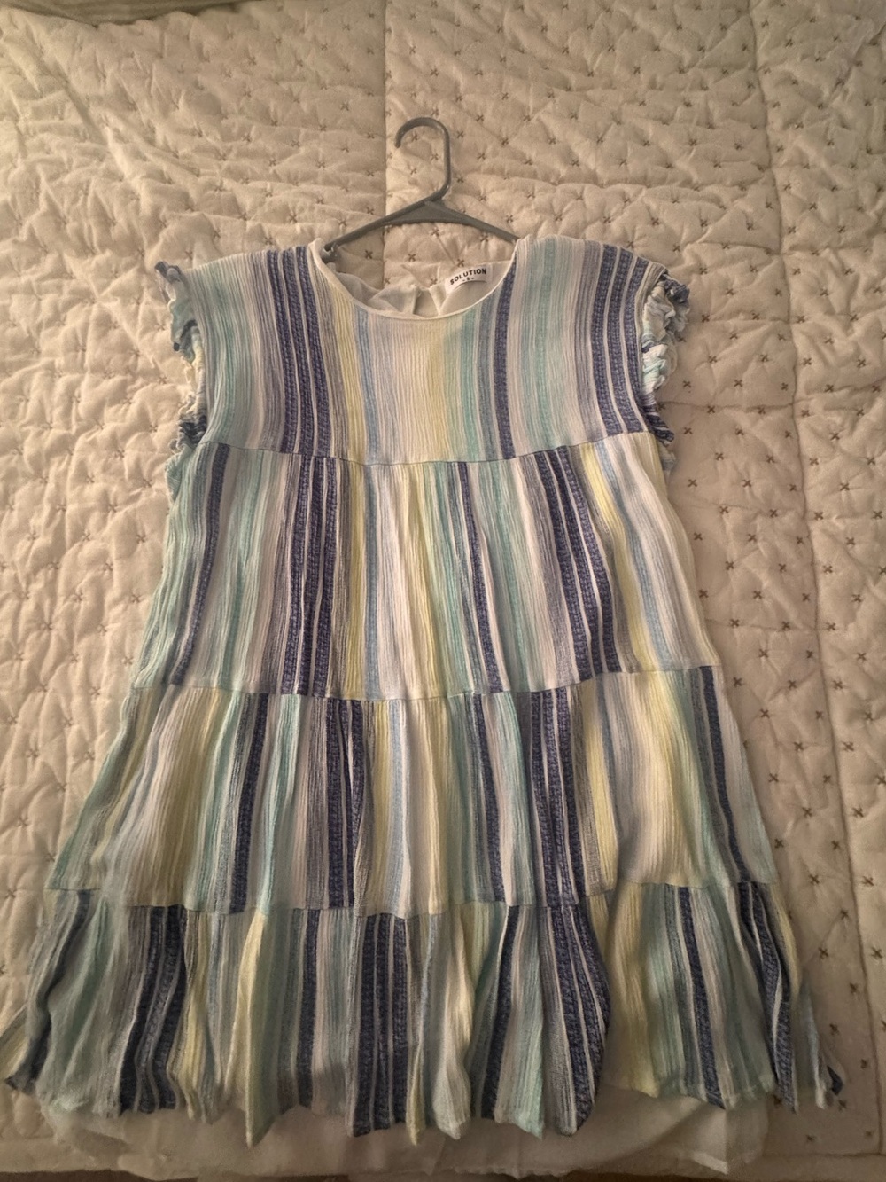 Womens Tiered Striped Summer Dress - Blue Multi